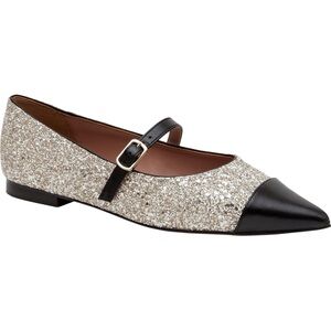 Linea Paolo Niara Light Gold and Black Glitter Flat Mary Jane Never Worn